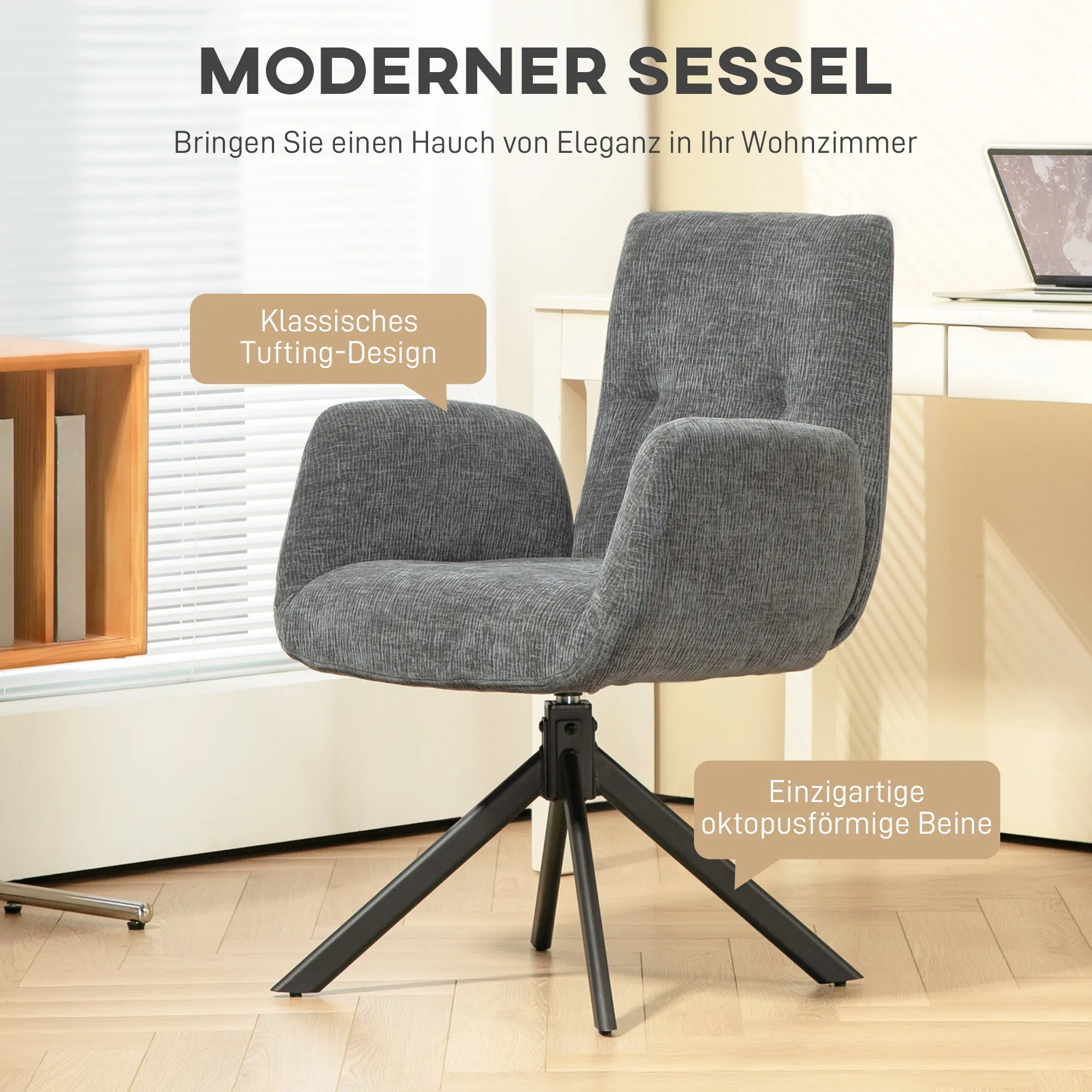 Bequemer Polstersessel Dunkelgrau 60B x 61T x 88H cm