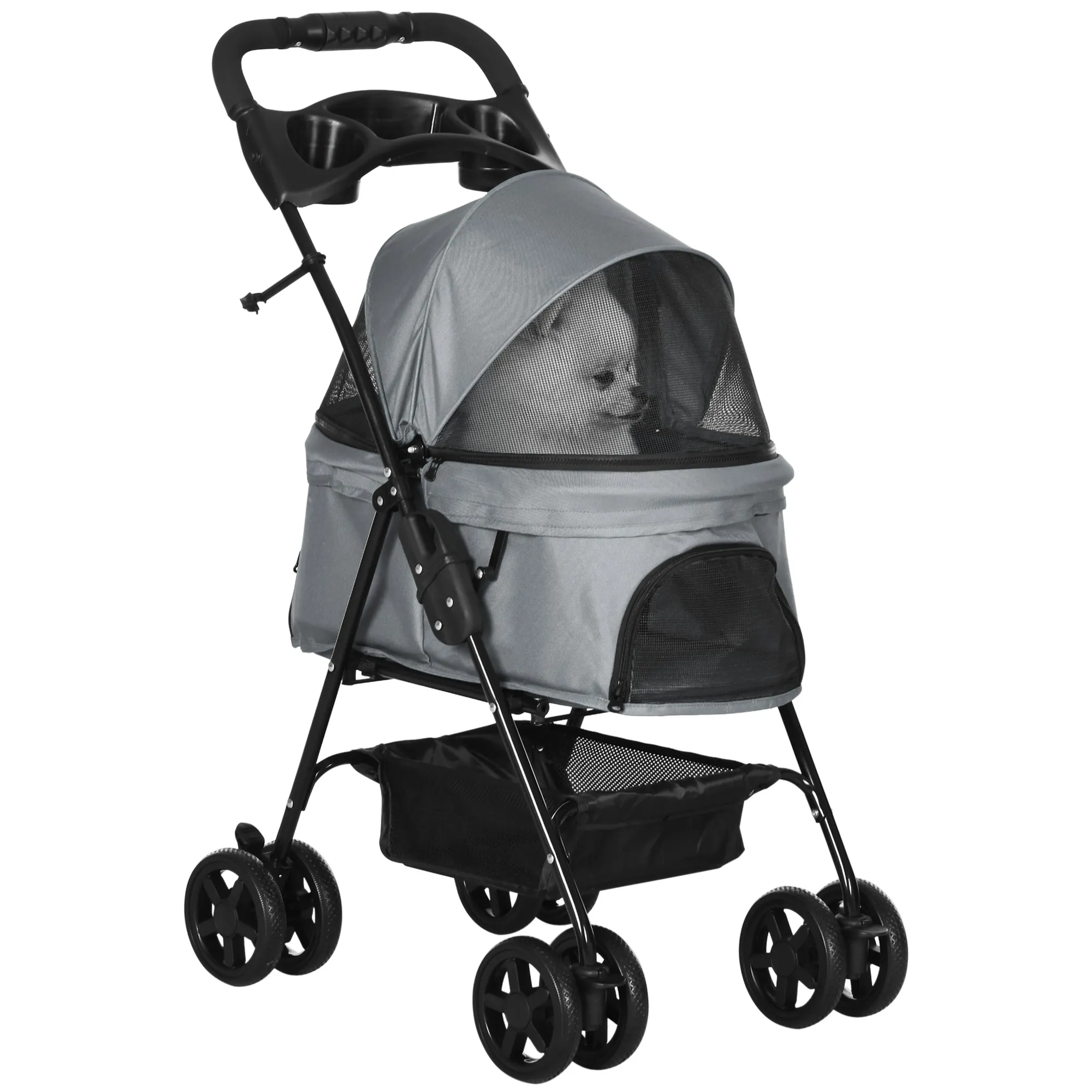 Hundebuggy Grau 67L x 45B x 96H cm für kleine Hunde bis 4 kg
