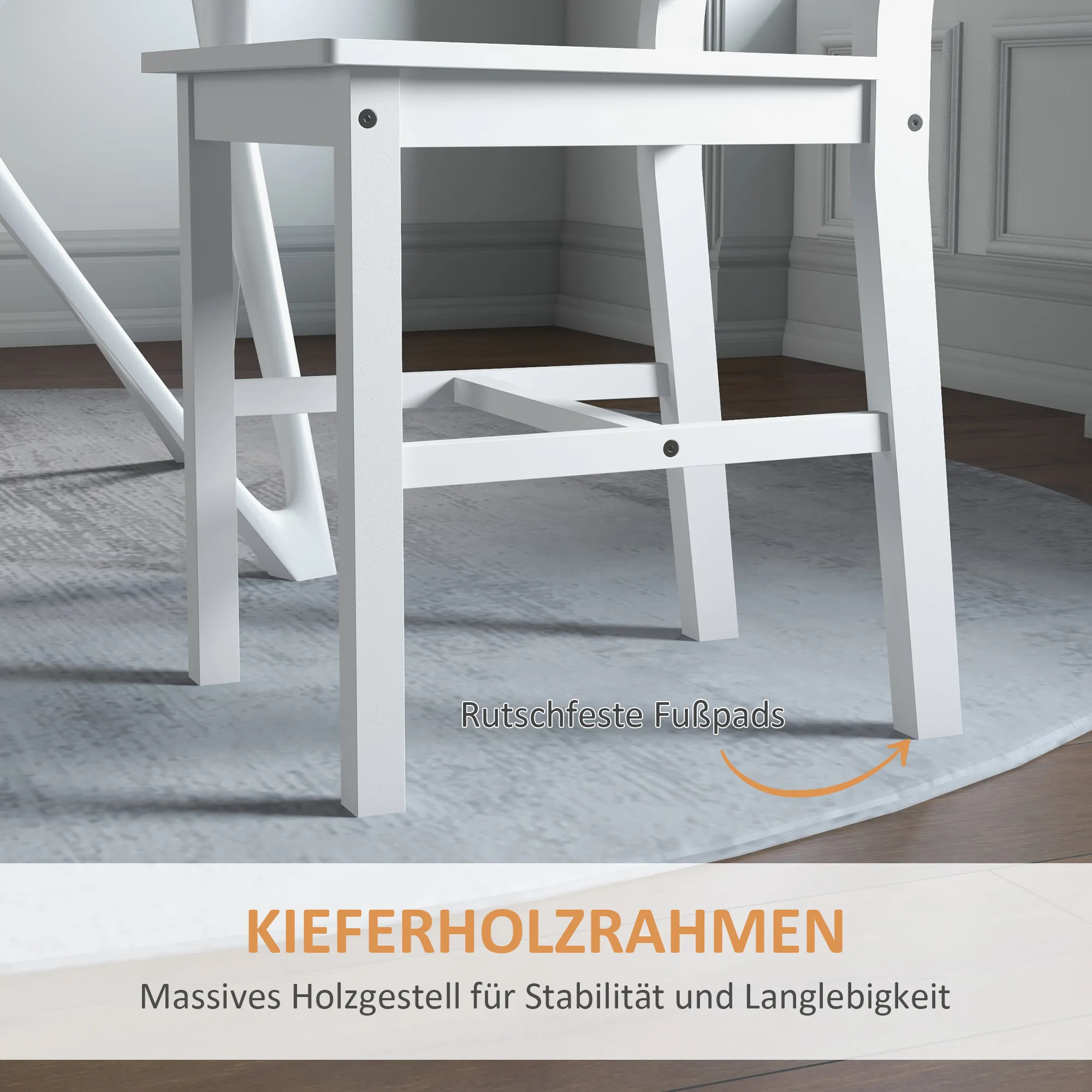 Esszimmerstühle 2er Set Holz Küchenstuhl mit Leistenrücklehne, Rutschfest 41,5 x 46 x 90 cm Weiß