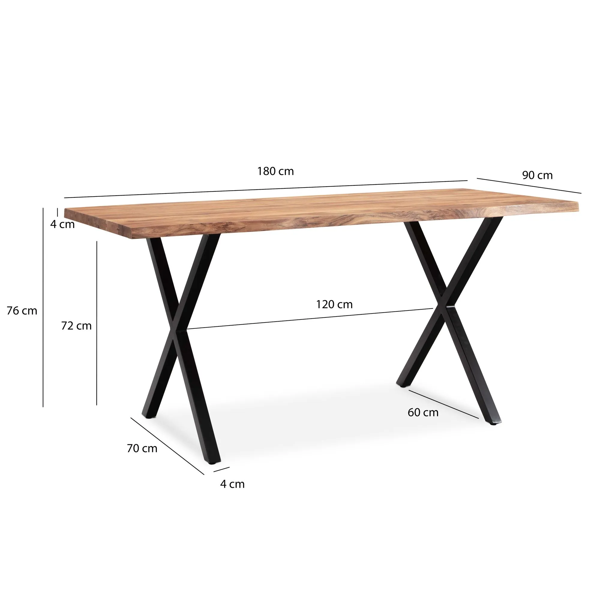 Esszimmertisch 180x90x76 cm Akazie Massivholz / Metall Esstisch Baumkante